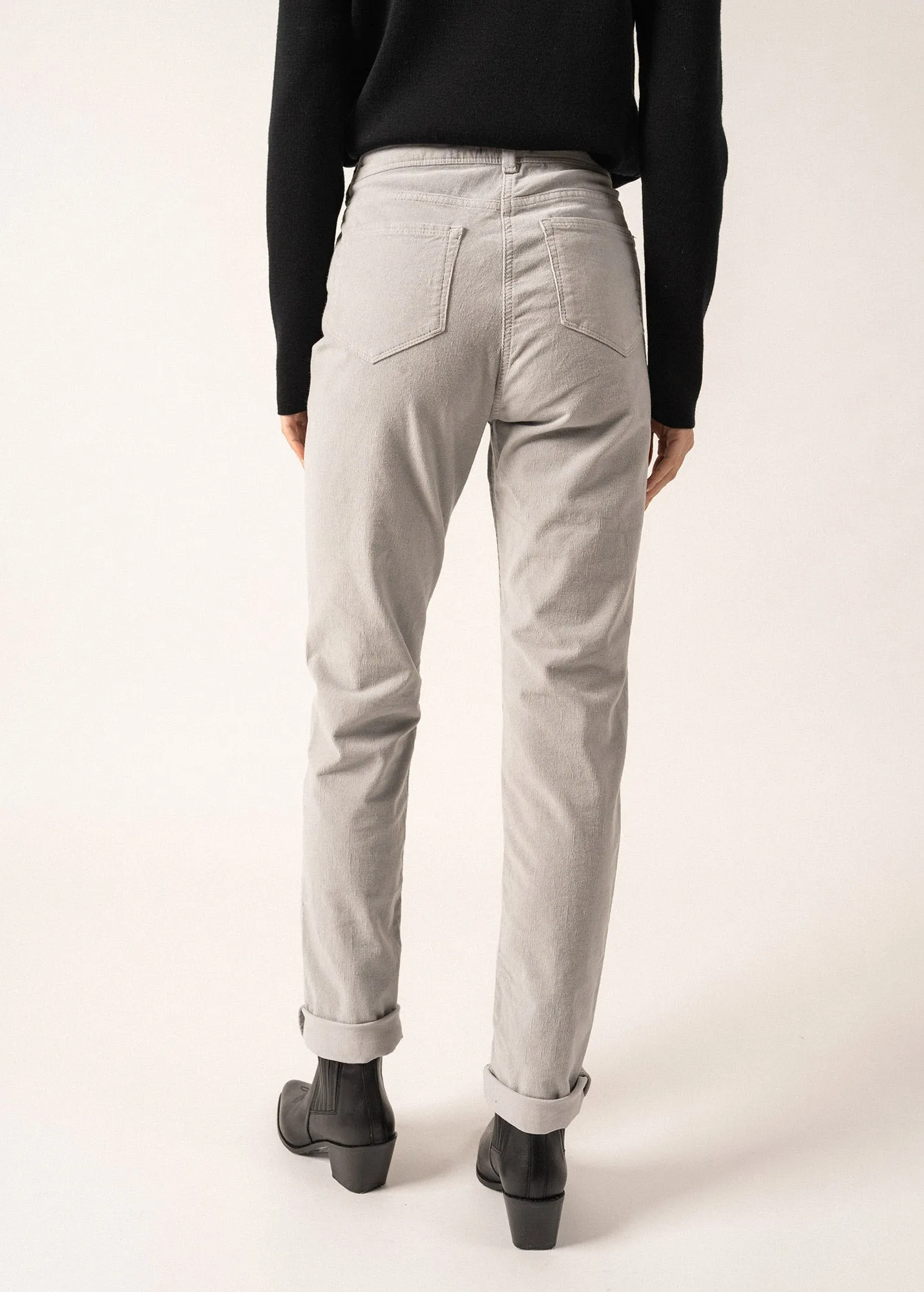 Mimosa pants - high waist, in striped velvet (GRIS CLAIR)