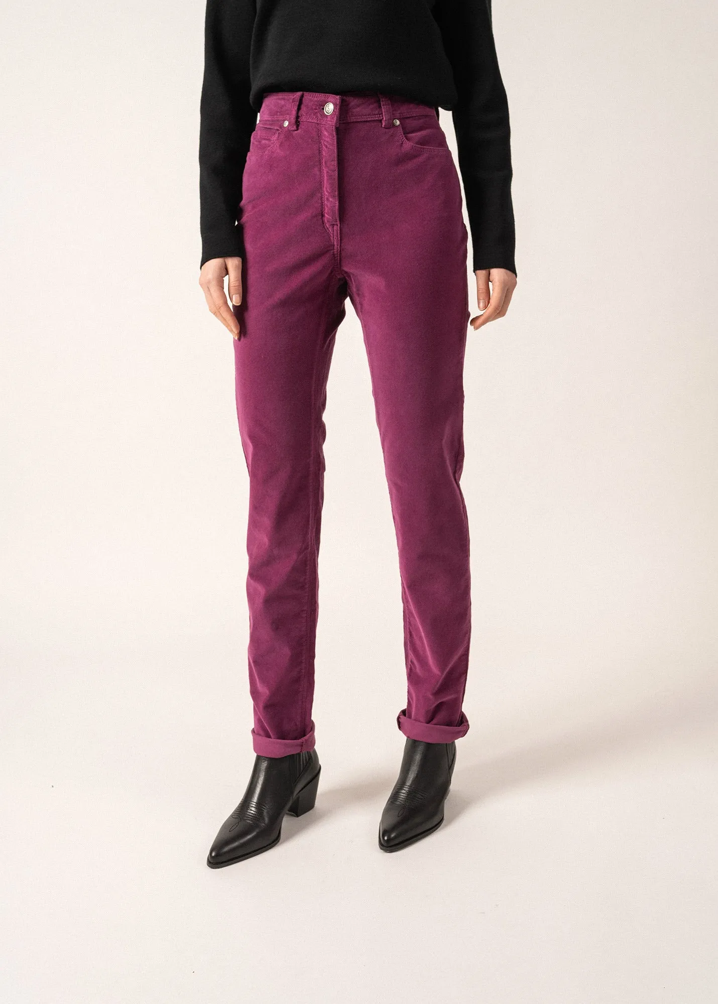 Mimosa pants - high waist, in striped velvet (PRUNE)