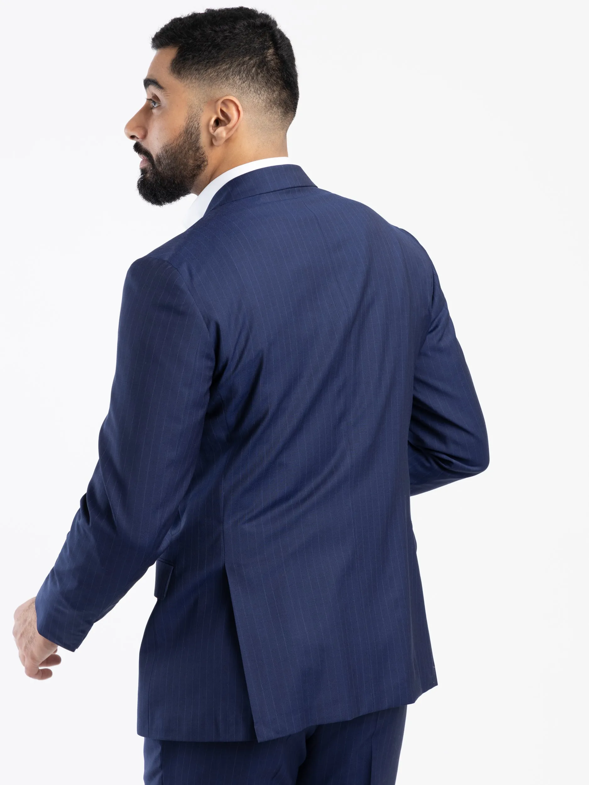 Navy Pinstripe Wool Suit