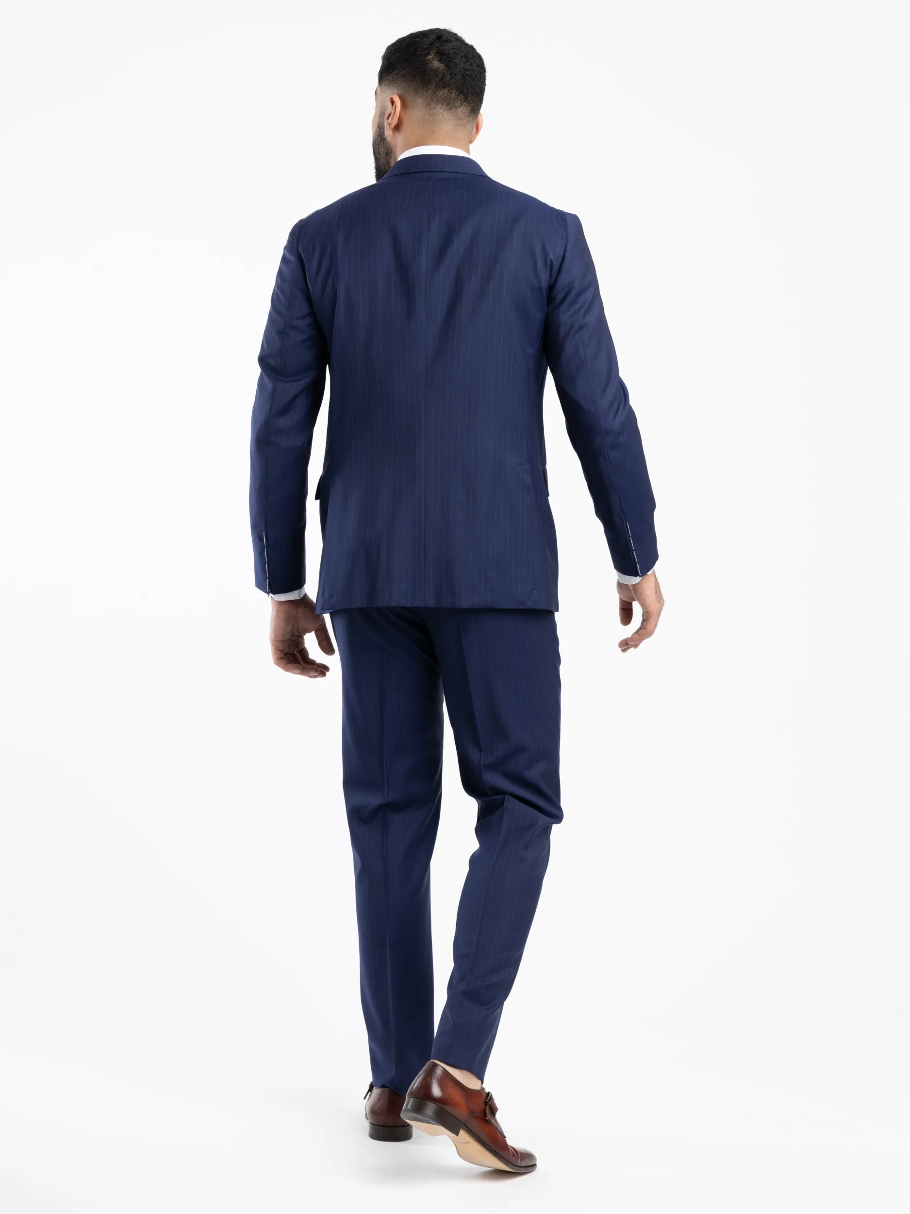 Navy Pinstripe Wool Suit