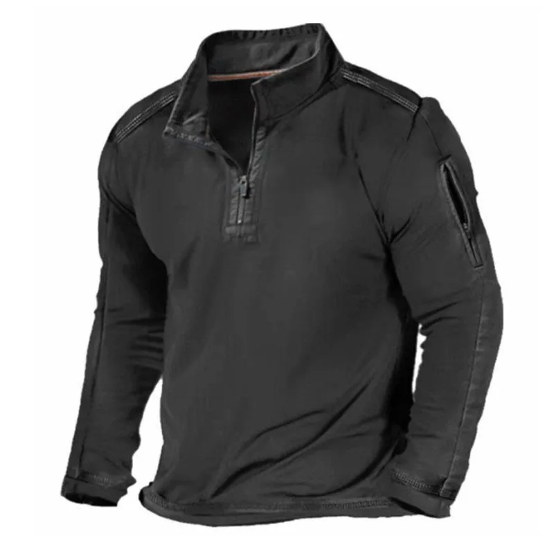 Outdoor Zipper Pocket Long-sleeved Collar Sweatshirts