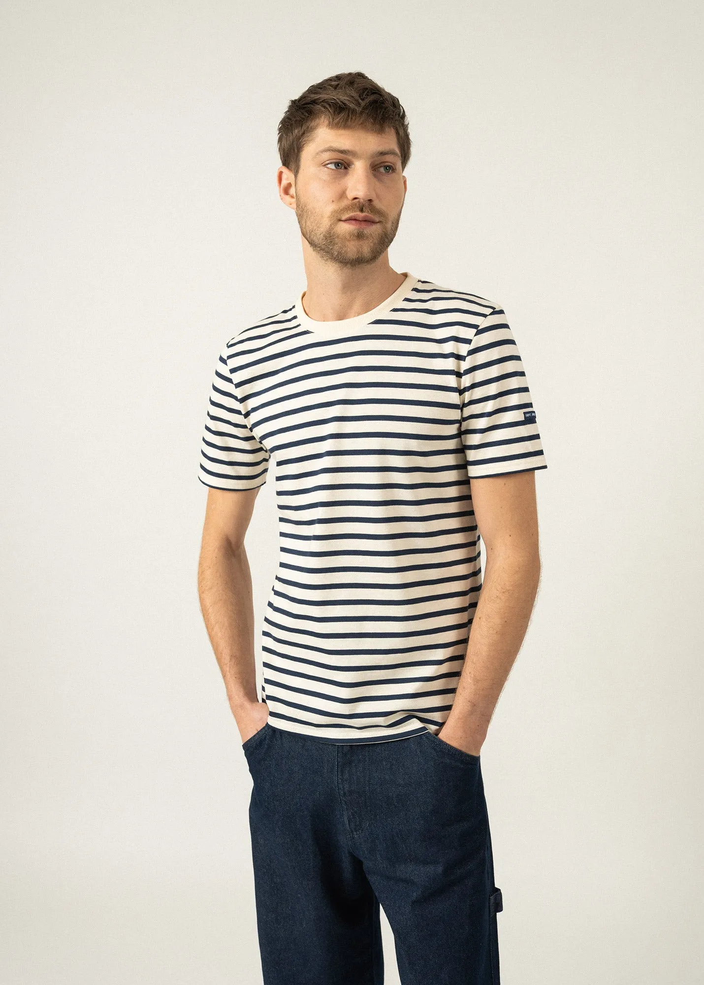 Plouider striped t-shirt - round neck, in cotton jersey (ECRU/MARINE)