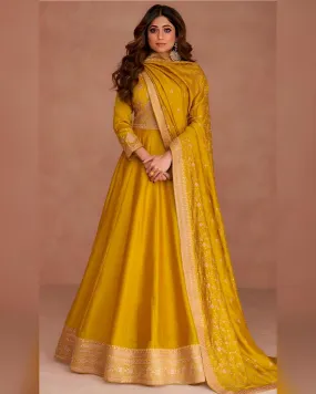 Premium Silk Designer Anarkali Suits Yellow