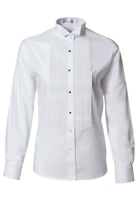 "Aubrey" Women's White Pleated Wingtip Tuxedo Shirt