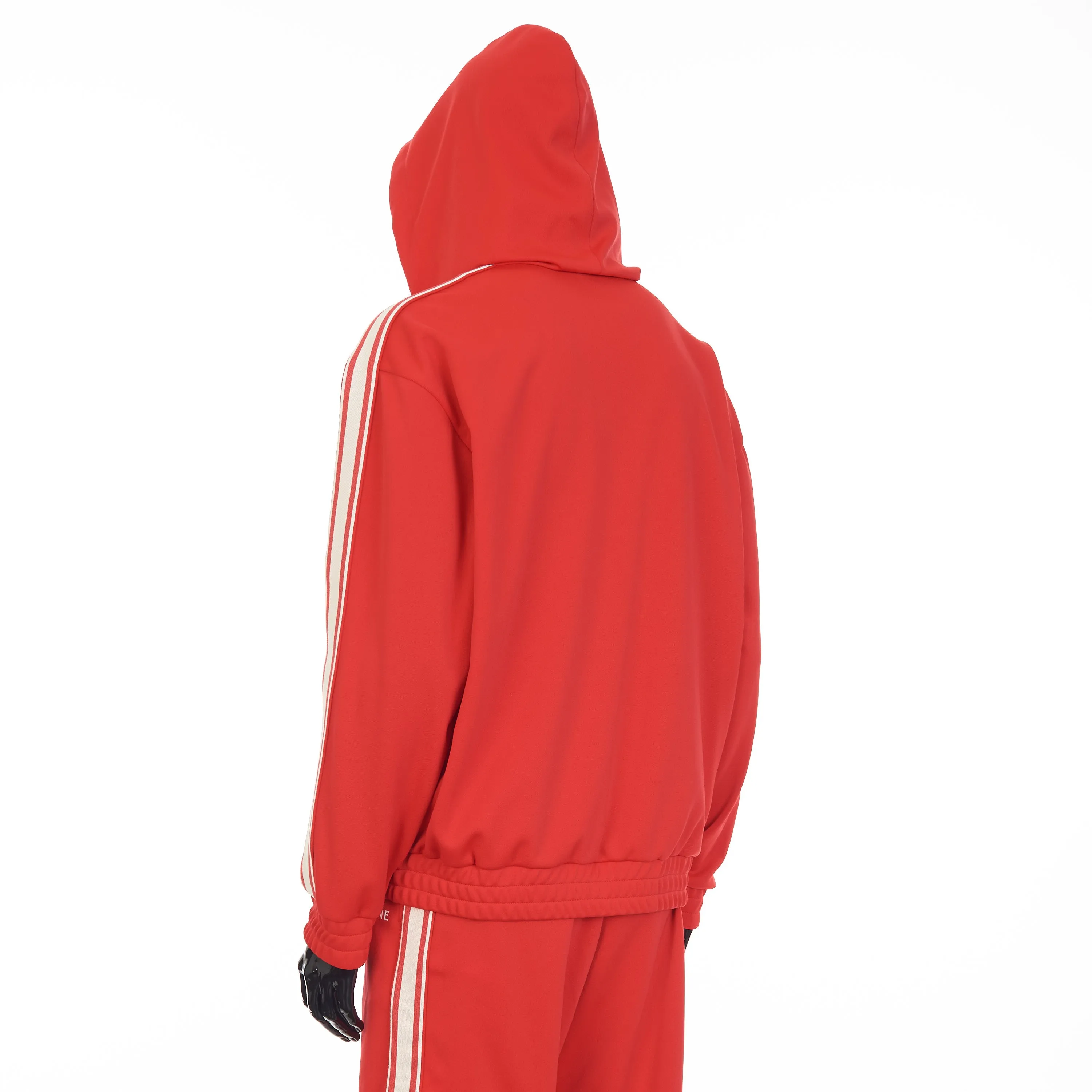 Red Tracksuit Jacket - Celine Embroidery, Hood, Zip Up, Double Face Jersey