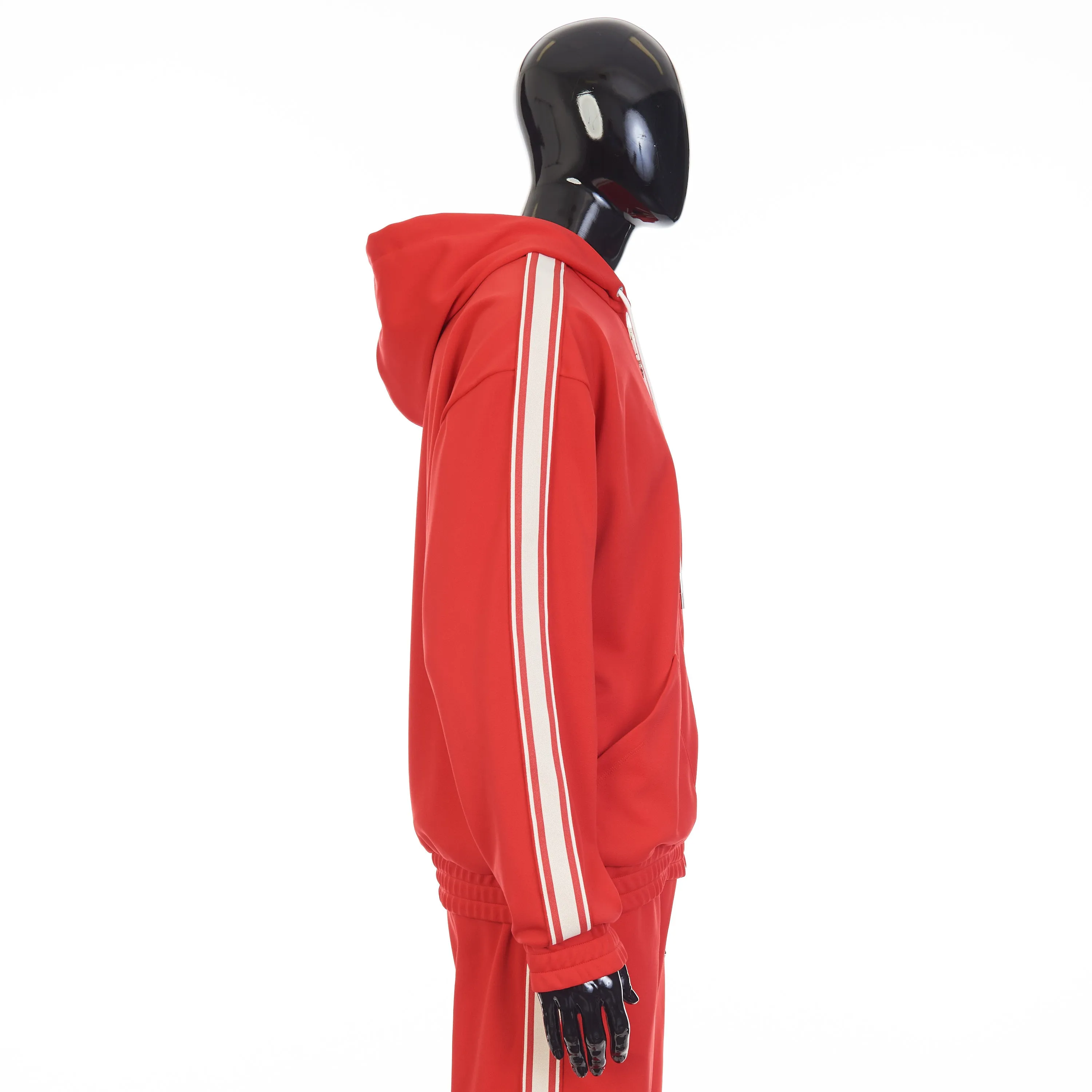 Red Tracksuit Jacket - Celine Embroidery, Hood, Zip Up, Double Face Jersey