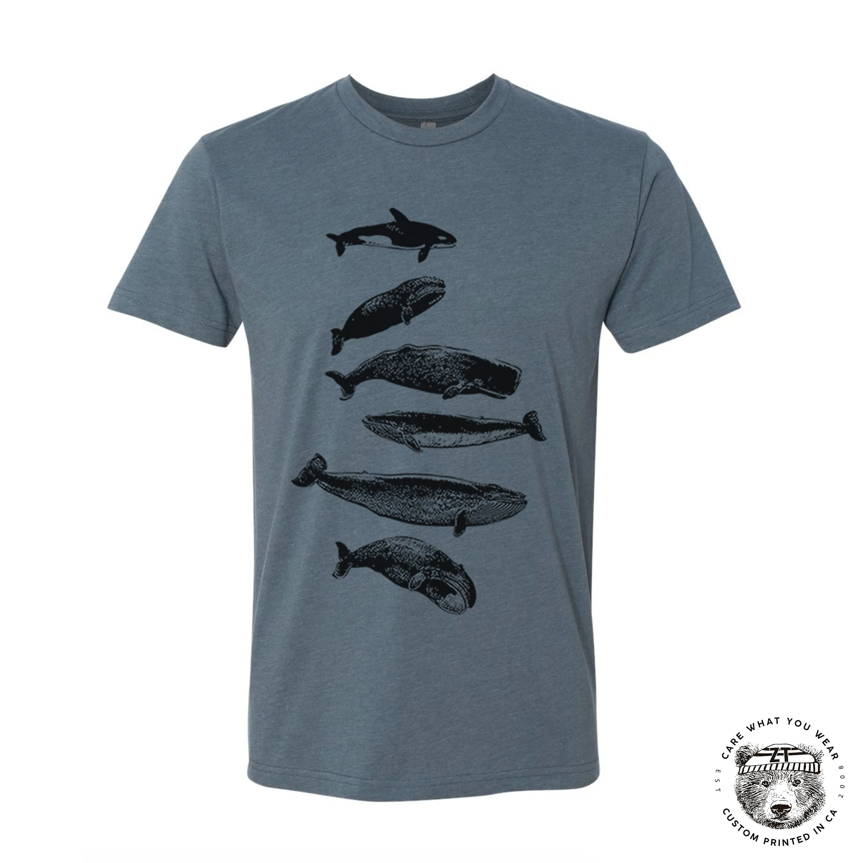 WHALES Unisex mens womens t shirt zen threads screen printed custom color printed tee ocean beach orca beluga humpback watching sea life