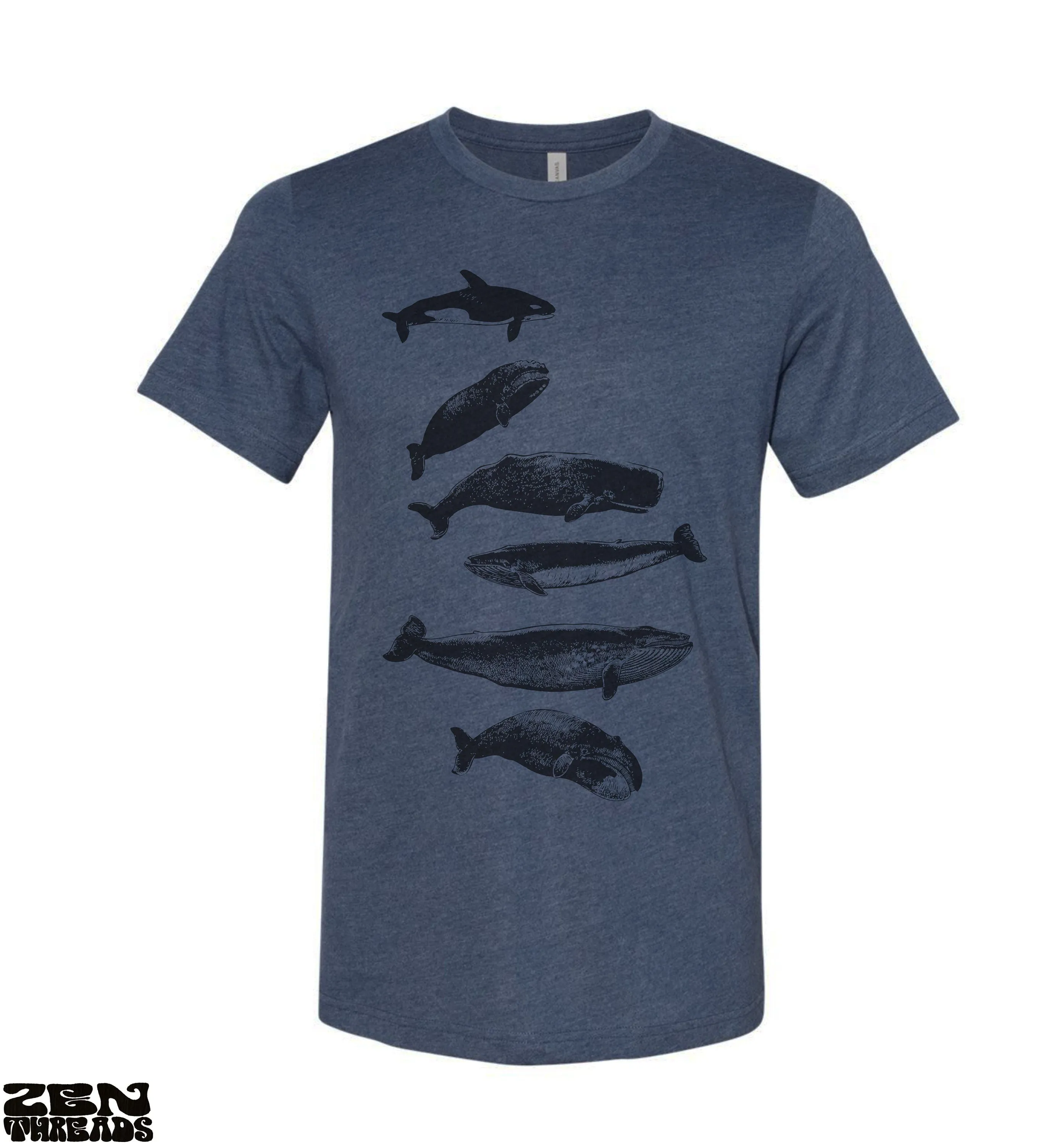 WHALES Unisex mens womens t shirt zen threads screen printed custom color printed tee ocean beach orca beluga humpback watching sea life