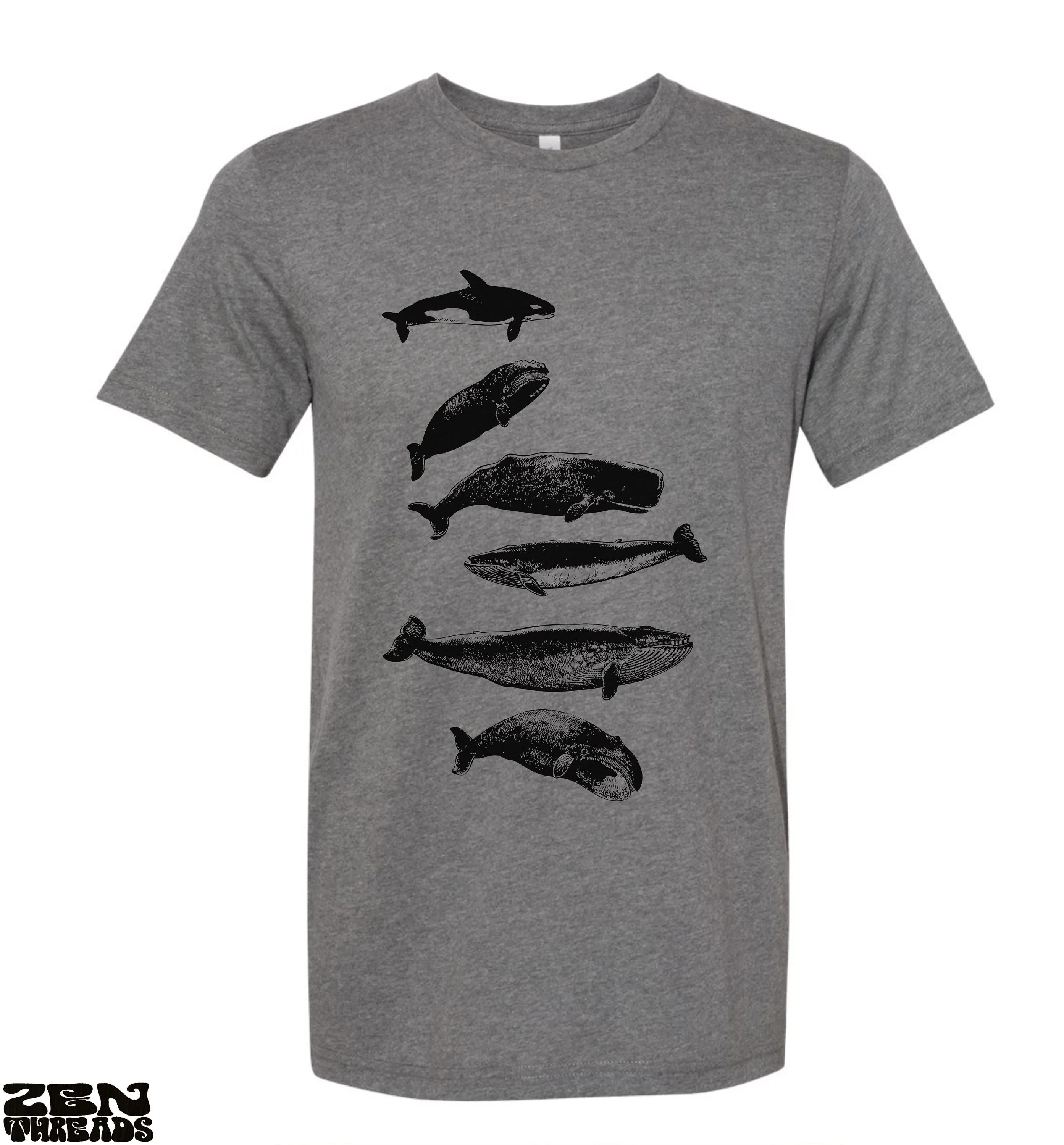 WHALES Unisex mens womens t shirt zen threads screen printed custom color printed tee ocean beach orca beluga humpback watching sea life