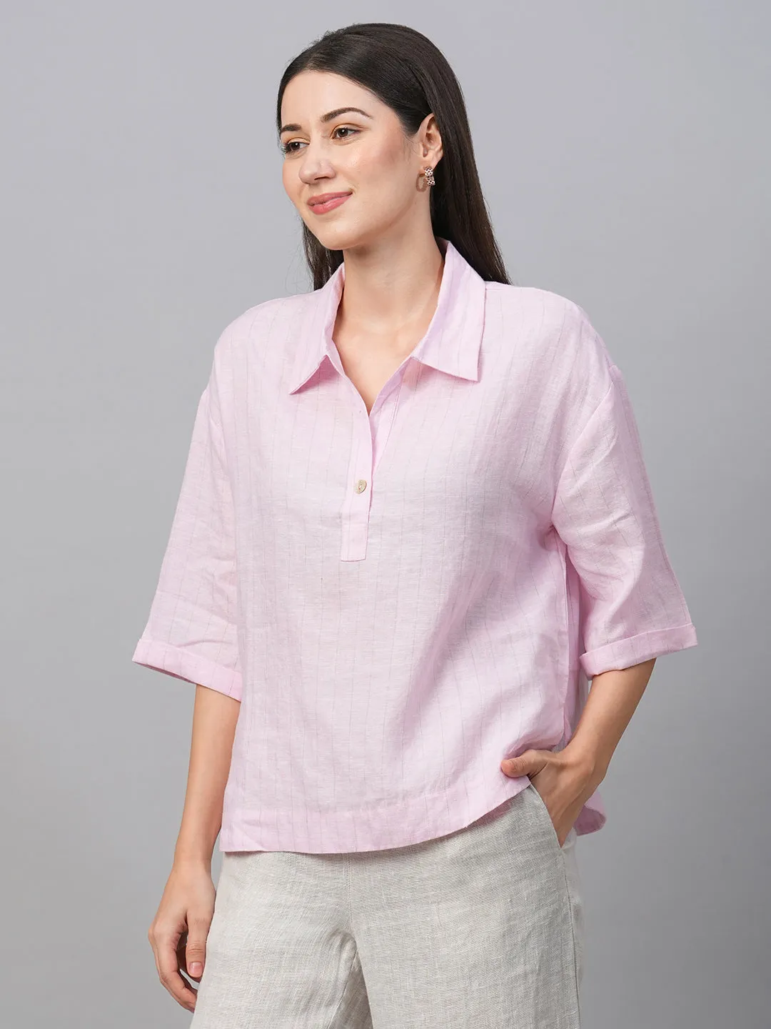 Women's Rose Linen Boxy Fit Blouse